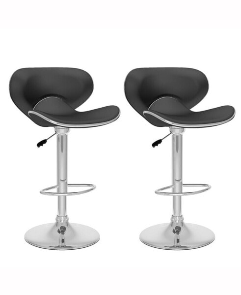 Curved Form Fitting Adjustable Barstool in Leatherette, Set of 2