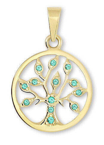 Gold pendant Tree of life with green crystals 249 001 00442