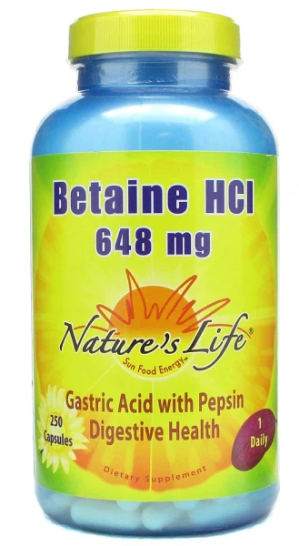 Nature's Life Betaine Hydrochloride Бетаин гидрохлорид 648 мг 25 капсул