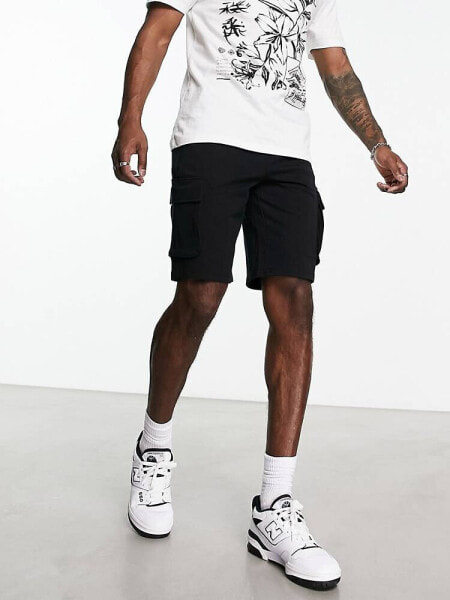 Only & Sons jersey cargo short in black 