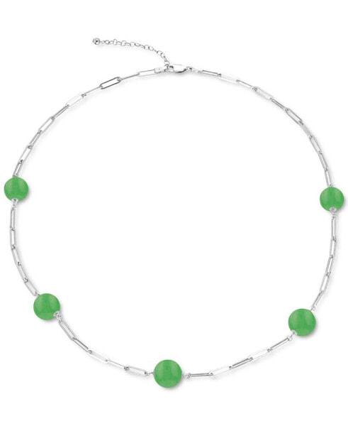 Macy's dyed Green Jade Paperclip Necklace in Sterling Silver, 18" + 1-1/2" extender
