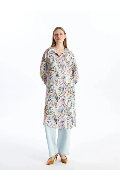Classic Desenli Oversize Kadın Gömlek Tunik