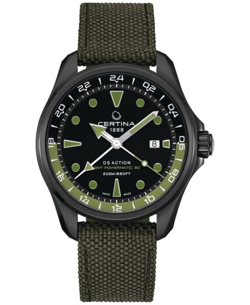 Men's Swiss Automatic DS Action GMT Green Synthetic Strap Watch 43mm
