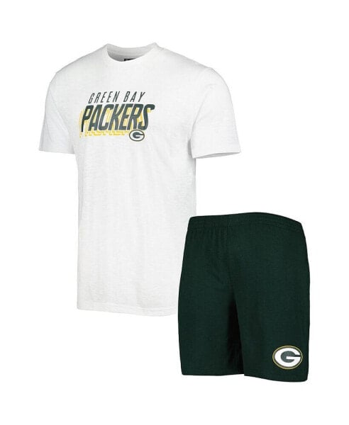 Men's Green, White Green Bay Packers Downfield T-shirt and Shorts Sleep Set