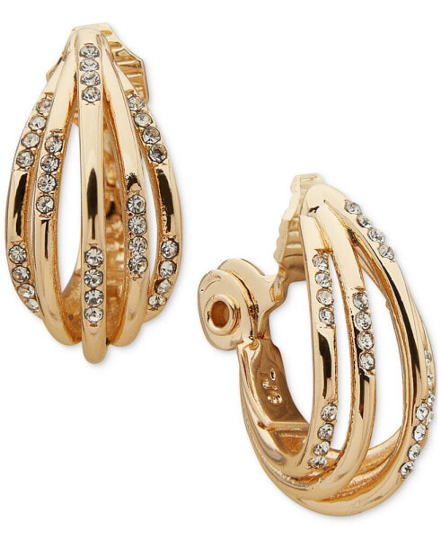 Gold-Tone Crystal Multi Row Button Comfort Clip On Earrings