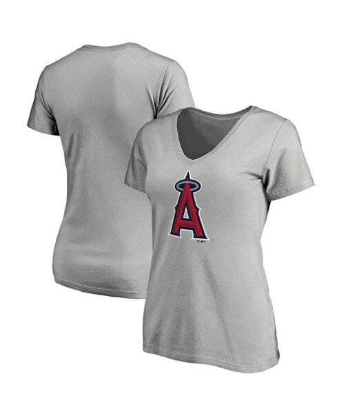 Women's Heathered Gray Los Angeles Angels Core Official Logo V-Neck T-shirt