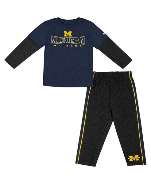 Toddler Boys Navy, Black Michigan Wolverines Long Sleeve T-shirt and Pants Set