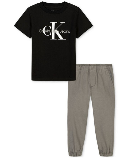 Комплект для мальчиков Calvin Klein толстовка с коротким рукавом и джоггеры из твила, 2 шт.