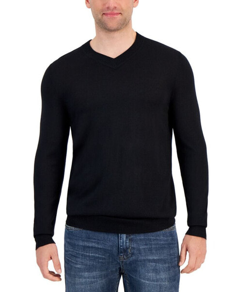 Men's Long-Sleeve V-Neck Merino Sweater, Created for Macy's