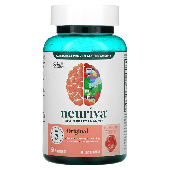 Витамины для улучшения памяти и работы мозга Schiff Neuriva Brain Health Gummies, Оригинал, Клубника, 50 жевательных конфет