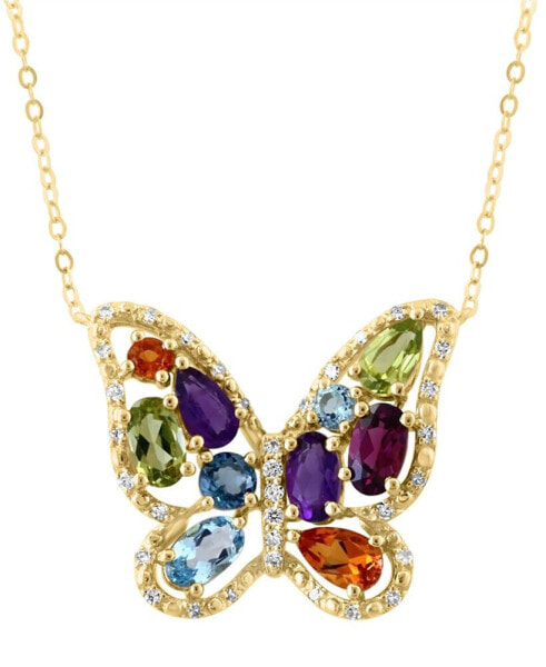 Multi-Gemstone (1-3/4 ct. t.w.) & Diamond (1/8 ct. t.w.) Butterfly Pendant Necklace in 14k Gold, 16" + 2" extender (Also in Amethyst)