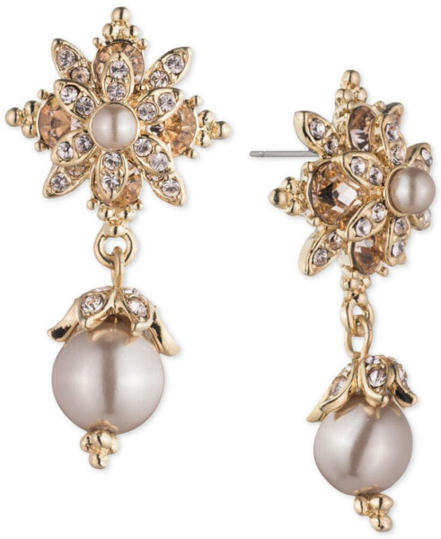 Gold-Tone Crystal & Imitation Pearl Drop Earrings