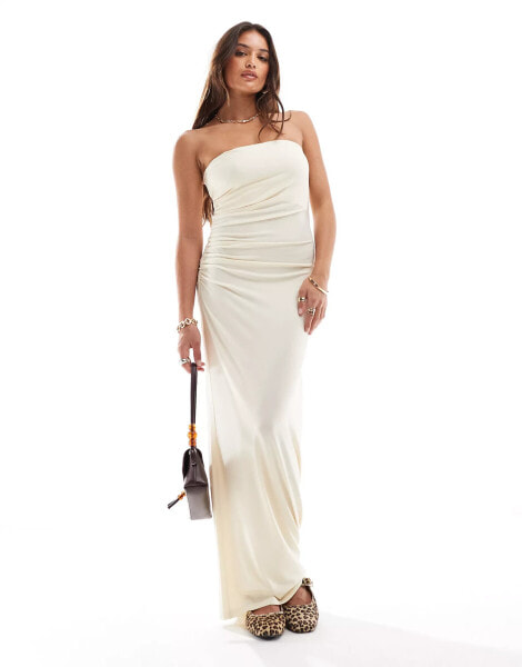 Brave Soul bandeau maxi dress with ruched side detail in butter yellow