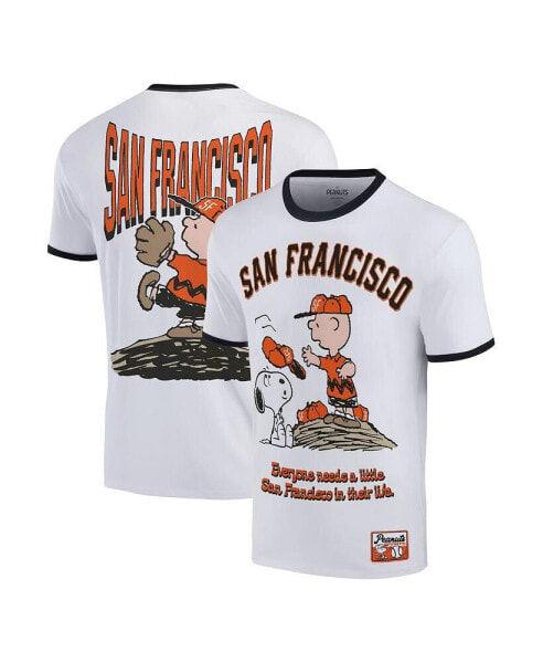 Men's White Peanuts San Francisco Baseball Ringer T-Shirt