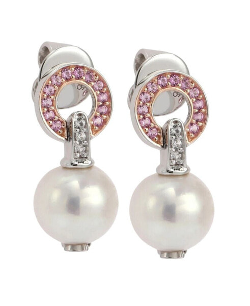 Pink Sapphire & Lab-Grown White Sapphire & Freshwater Pearl Drop Dangle Earrings in Sterling Silver by Suzy Levian