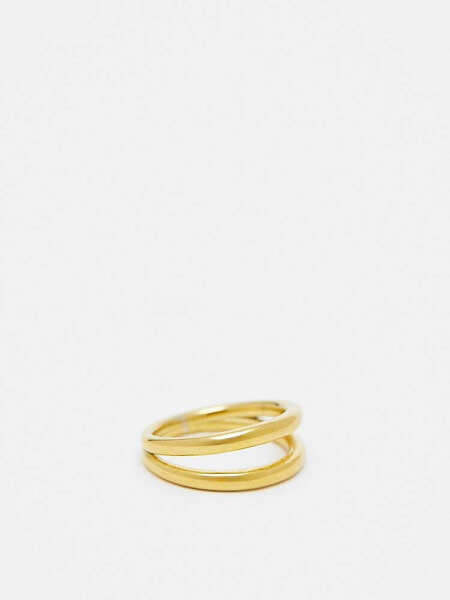 ASOS DESIGN waterproof stainless steel ring with double band design in gold tone