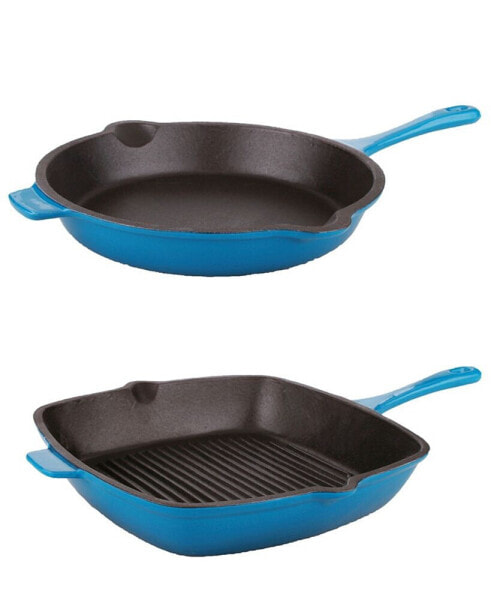 Neo 2-Pc. 10" Fry Pan and 11" Grill Pan Cast Iron Set