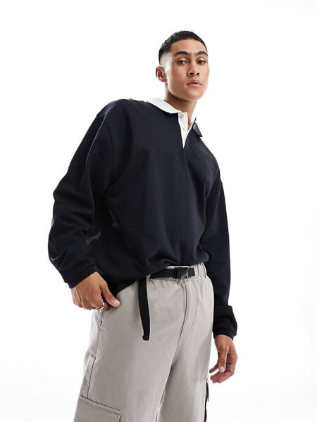 ASOS DESIGN oversized rugby polo sweatshirt in black