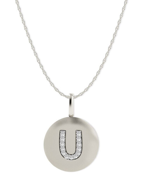 Macy's 14k White Gold Necklace, Diamond Accent Letter U Disk Pendant