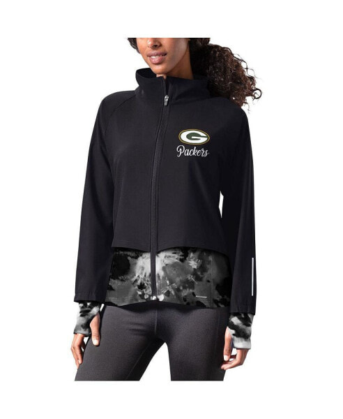 Women's Black Green Bay Packers Grace Raglan Full-Zip Running Jacket