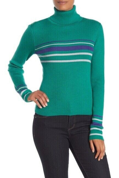 Free People 164787 Women's Turtleneck Striped Sweater Green Combo Sz. XS