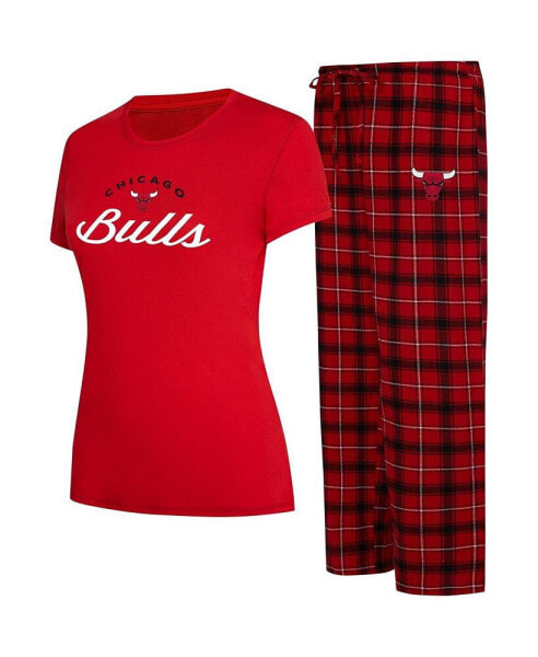 Women's Red, Black Chicago Bulls Arctic T-shirt and Flannel Pants Sleep Set