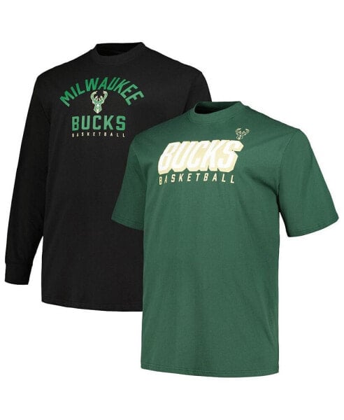 Men's Hunter Green, Black Milwaukee Bucks Big and Tall Short Sleeve and Long Sleeve T-shirt Set