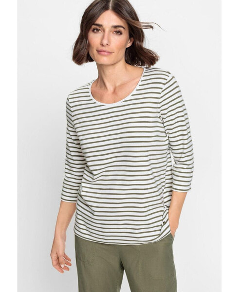 Women's 100% Cotton 3/4 Sleeve Striped T-Shirt