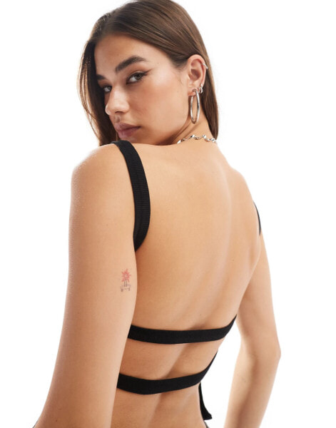 COLLUSION straight neck cami with open back in black