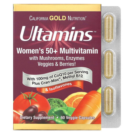 Витаминно-минеральный комплекс California Gold Nutrition Ultamins для женщин 50+ с коэнзимом Q10, грибами, ферментами, овощами и ягодами, 60 капсул