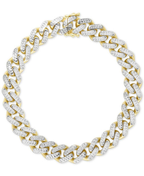 Two-Tone Wide Curb Link Hollow Bracelet in 10k Gold & 10k White Gold