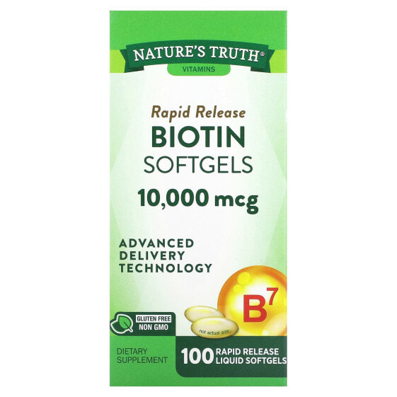 Витамины для здоровья кожи Nature's Truth Biotin, 10 000 мкг, 100 жидких капсул быстрого действия