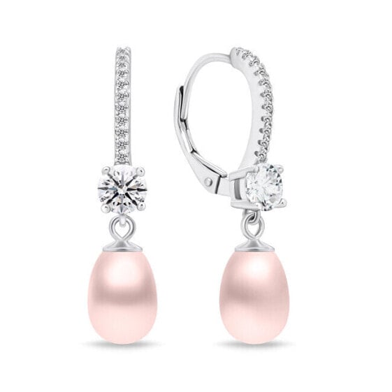 Elegant silver earrings with pink pearls EA634WP