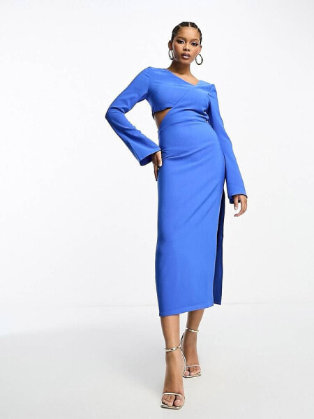 Pretty Lavish cut-out long sleeve midaxi dress in cobalt