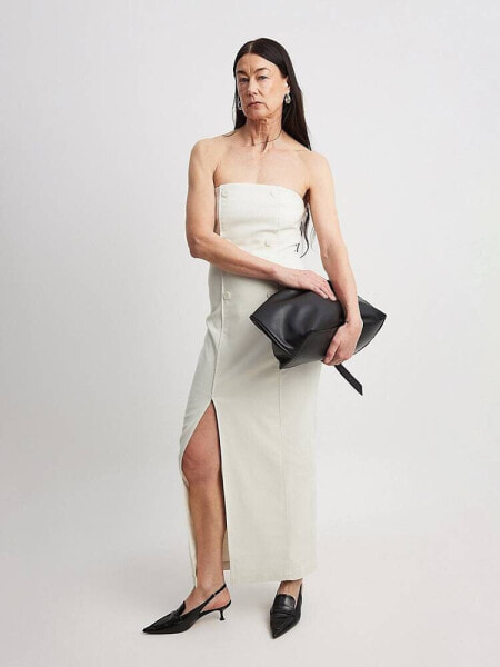 NA-KD double breasted bandeau midi dress in off white