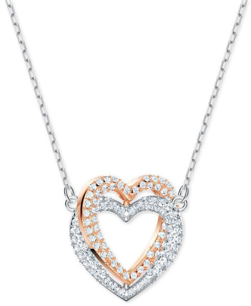 Swarovski two-Tone Crystal Double Heart Pendant Necklace, 14-7/8" + 2" extender