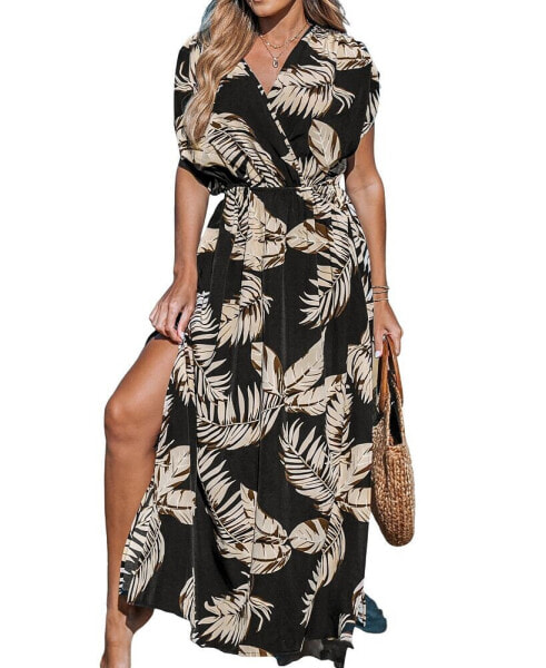 Women's Tropical Plunging-V Maxi Cover Up Dress