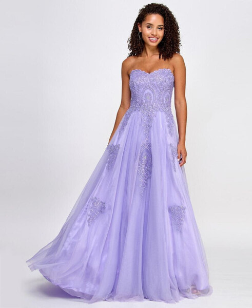 Juniors' Strapless Embellished Ballgown, Created for Macy's