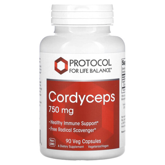 БАД для здоровья Protocol For Life Balance Cordyceps, 750 мг, 90 вегетарианских капсул