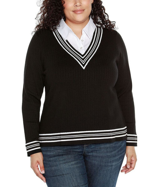 Plus Size V-Neck Twofer Sweater