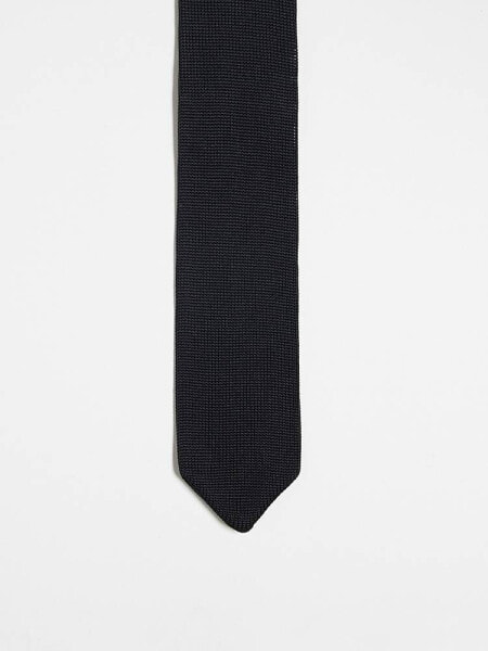 River Island knitted pointed tip tie in black