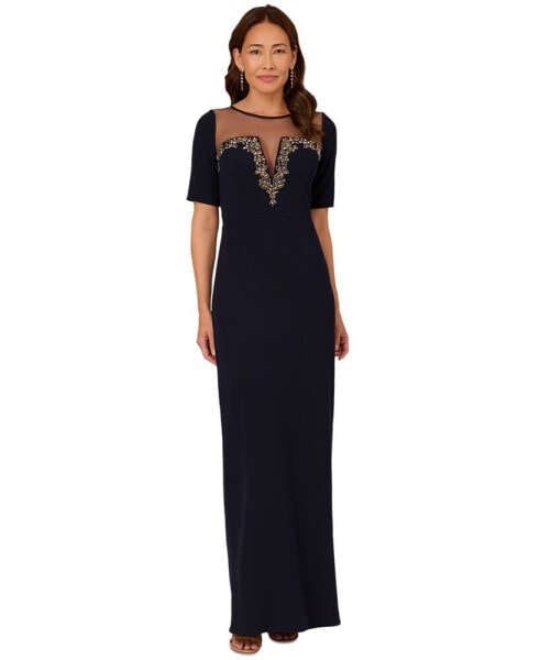 Women's Beaded Illusion-Neck Gown