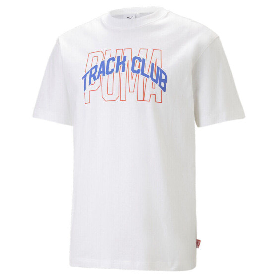 Puma Track Meet Active Graphic Crew Neck Short Sleeve T-Shirt Mens White Casual