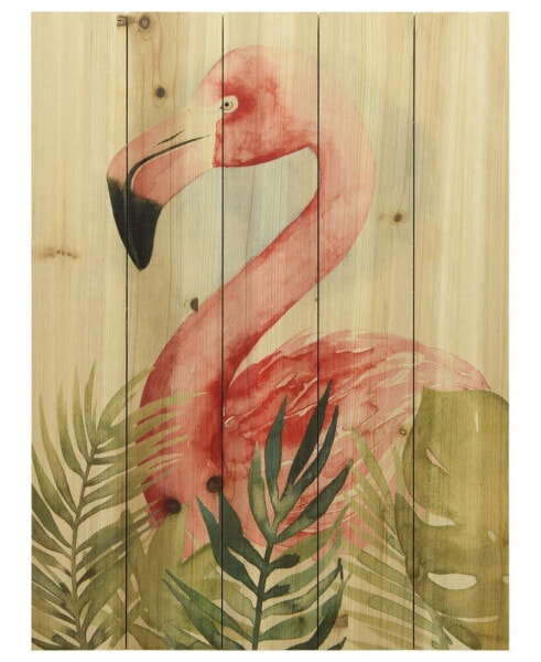 Watercolor Flamingo Composition II Arte de Legno Digital Print on Solid Wood Wall Art, 24" x 18" x 1.5"