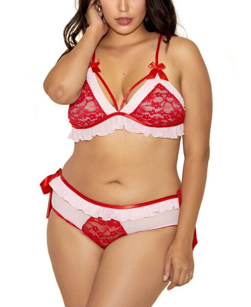 Plus Size I'm Yours Lace and Ruffle 2 Piece Lingerie Set