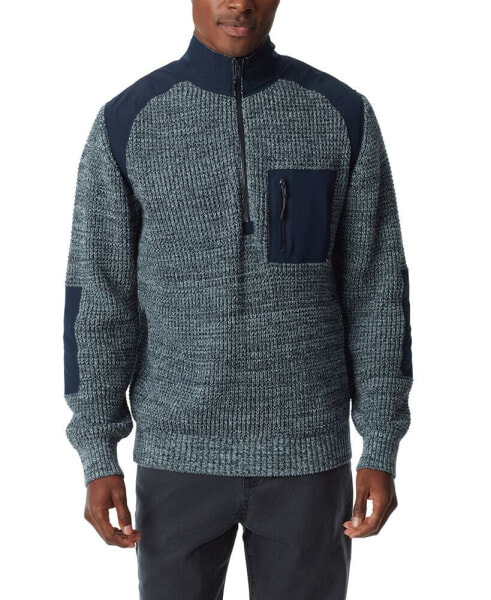 Men's Quarter-Zip Long Sleeve Pullover Patch Sweater