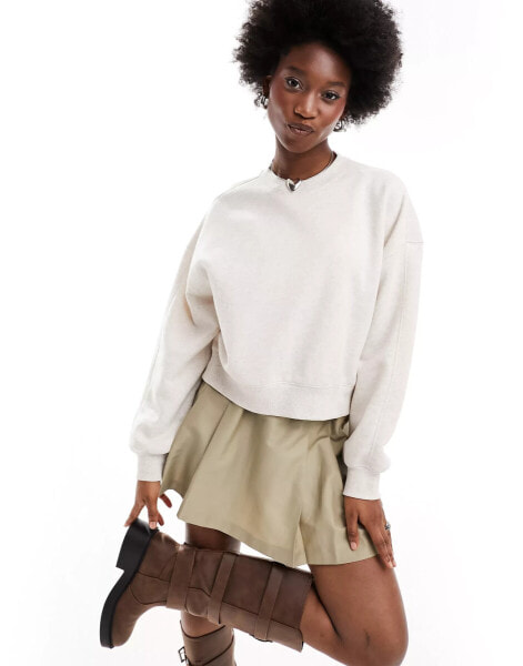 Monki round neck long sleeve sweatshirt in beige melange