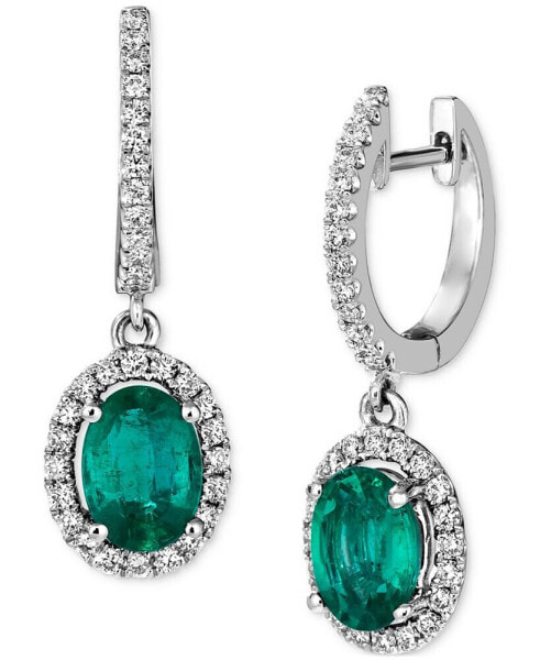 Costa Smeralda Emeralds (1-1/5 ct. t.w.) & Vanilla Diamond (1/3 ct. t.w.) Dangle Hoop Drop Earrings in Platinum