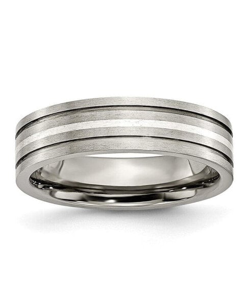 Titanium Brushed Sterling Silver Inlay Grooved Band Ring