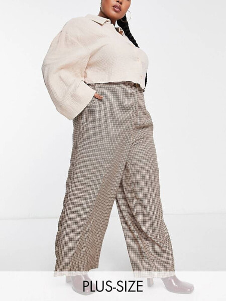 Yours wide leg tailored trousers in beige check